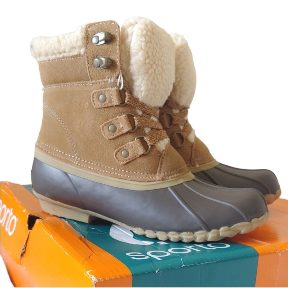 Sporto Darling waterproof winter leather duck boots with faux shearling size 6